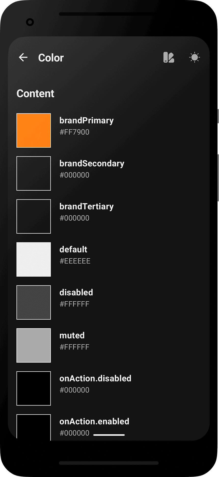 Android app - Color dark section showcase