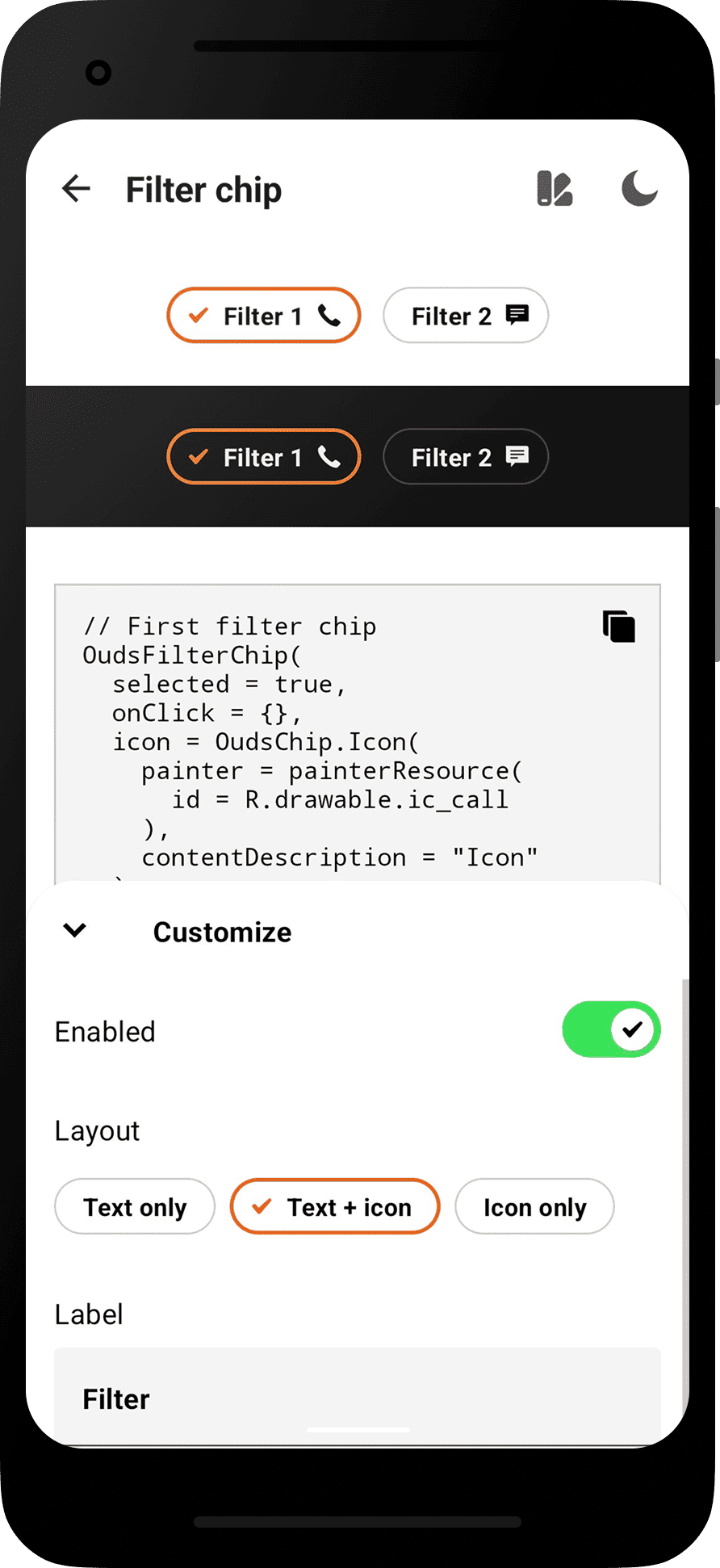 Android app - Filter chip section showcase